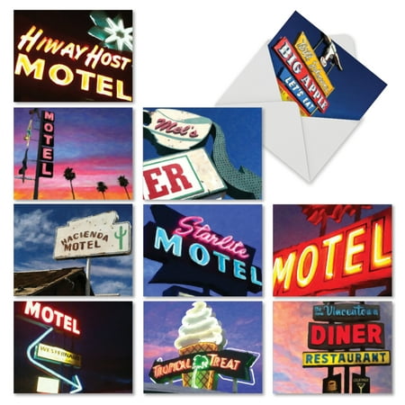 'M6557TYG M6557TYG Road Signs' 10 Assorted Thank You Greeting Cards Featuring Funky Stylized Images of Neon Signs Seen During a Road Trip with Envelopes by The Best Card