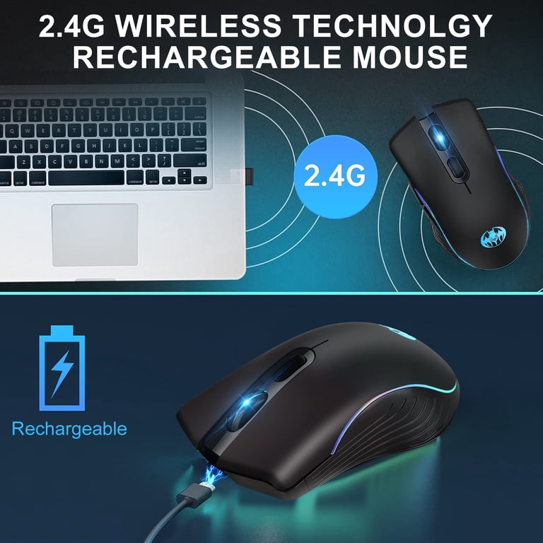TSV Wireless Gaming Mouse, Rechargeable RGB Backlit, 3 DPI Levels