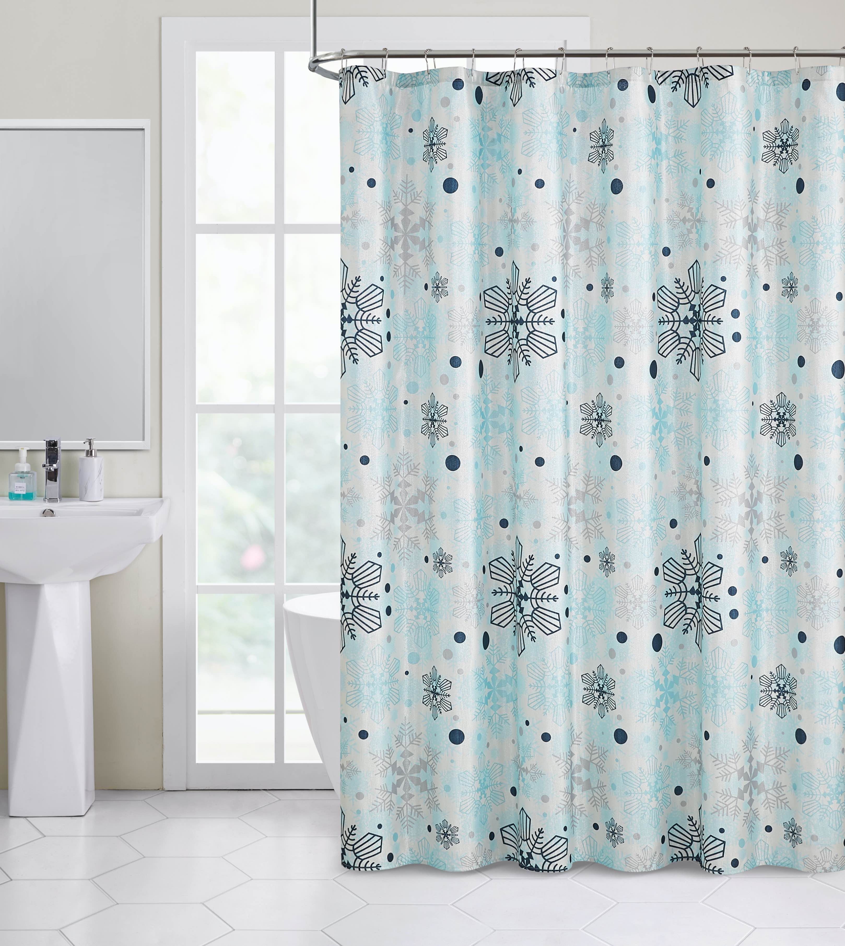 Holiday Time Fabric Shower Curtain Blue Snowmen Bear Penguin Snowflake 70" x 72" 735732515934 