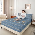 thumbnail image 4 of Manfei Abstract Rhombus Floral Bed Sheets,Retro Boho Geometric King Sheets,Blue Brwon Sheet Set For Girls Boys,Luxury Bedroom Decor,4-Piece, 4 of 7