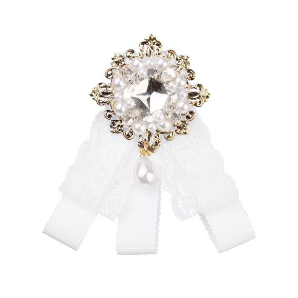 Broche de lazo para mujer INSPIRE CHIC con cuello de encaje y corbata preppy blanco talla única