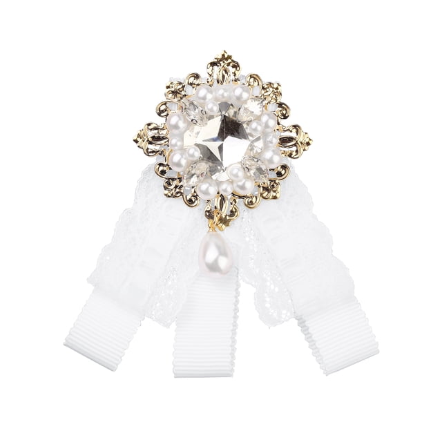 Broche de lazo para mujer INSPIRE CHIC con cuello de encaje y corbata preppy blanco talla única