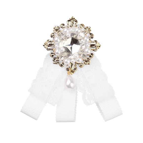 Broche de lazo para mujer INSPIRE CHIC con cuello de encaje y corbata preppy blanco talla única