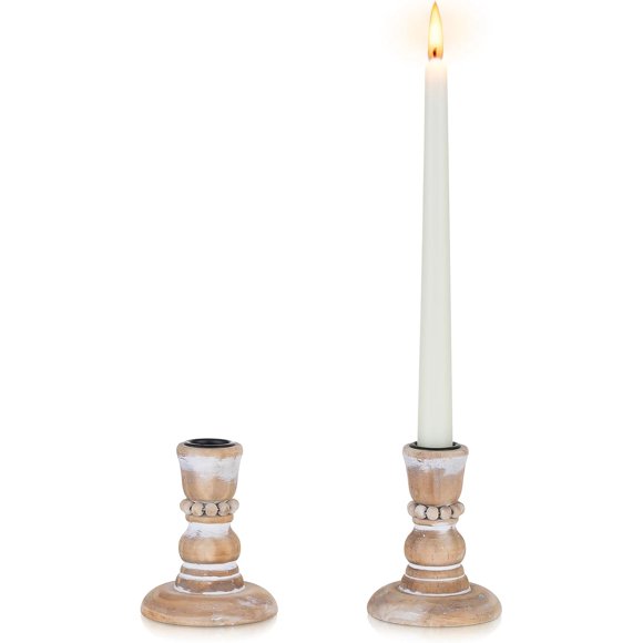 Inweder Rustic Wood Taper Candle Holders: 2Pcs Small Wood Candlestick Holders for Table Wooden Candle Holders for candlesticks for Home Farmhouse Candle Holders for Fireplace Rustic Candle Holder
