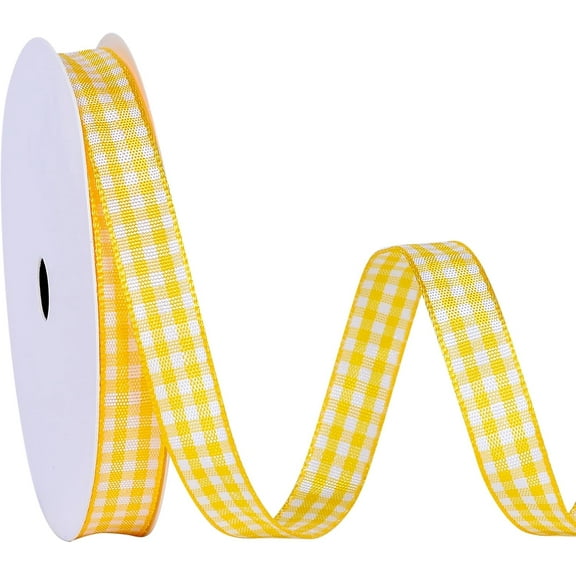 Yellow and White Gingham Ribbon, 3/8 Inch 10 Yard Woven Edge Plaid Ribbon for Gift Wrapping Crafts Baby Shower Party Decoration