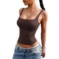 thumbnail image 3 of Women'S Padded Square Neck Tank Tops Summer Double Layer Basic Sleeveless Tank Shirts Brown M, 3 of 7