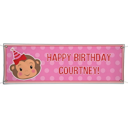 Personalized Oversized Birthday  Banner Party  Monkey  Girl 