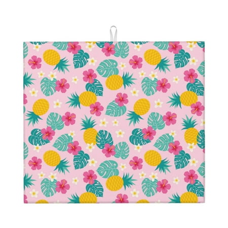 

Honeii Pineapple And Leaves for Dish Drying Mat for Kitchen Counter Non-slip Rubber Backed Hide Stain Kitchen Super Absorbent Draining Mat Dish Rack Pad