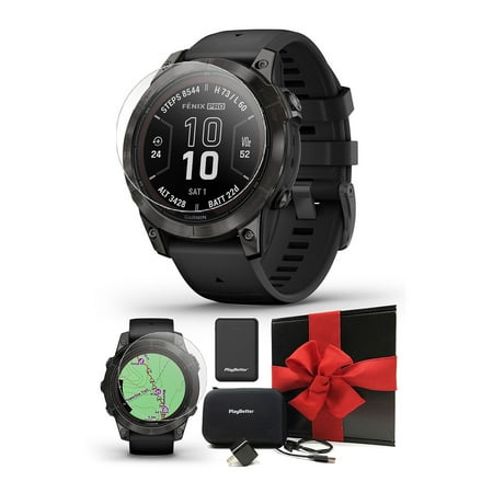Garmin Fenix 7 Pro Sapphire Solar (Carbon Gray DLC/Black) Multisport GPS Smartwatch | Built-in Flashlight, Solar Charging | Gift Box with PlayBetter Screen Protectors, Charger, Wall Adapter, & Case