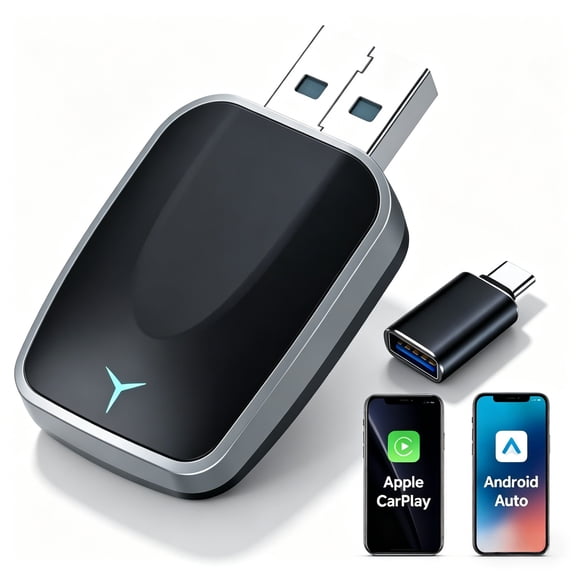 Wireless CarPlay Android Auto Adapter Silver Converts Wired to Wireless Plug & Play