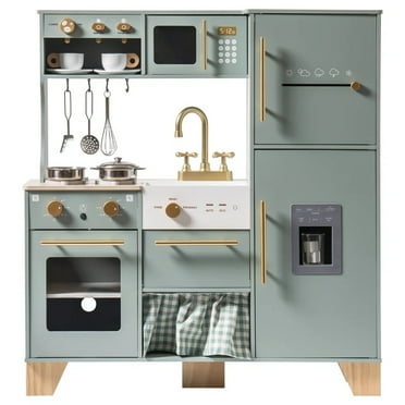 Robud Play Kitchen for Kids Toddlers Preschool Wooden Kitchen Pretend Set Bean Green Kitchen Gift for Girls Boys Age 3 