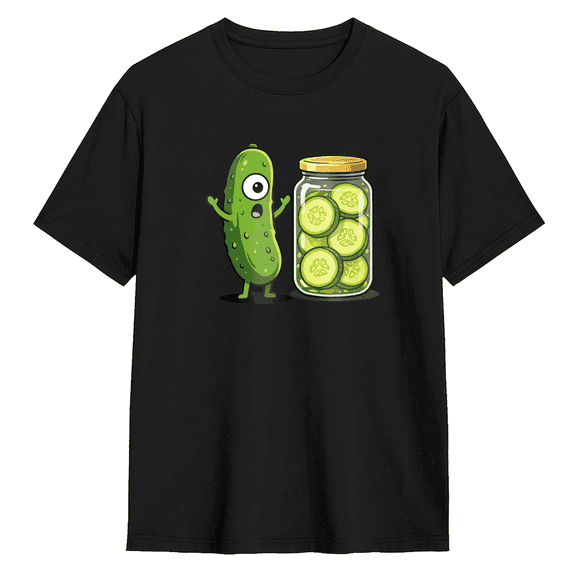 Cute Pickle In A Jar Cartoon Graphic Tee for Men and Women Funny Foodie Humor Cotton Short Sleeve T Shirt