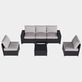 thumbnail image 3 of LazySunsets 6 Pieces Outdoor Wicker Patio Furniture Set, 8 Inch Widened Armrest Rattan Sectional Conversation Sofa with Gray Cushions & Glass Coffee Table, All Weather Backyard Garden Patio Set, 3 of 7