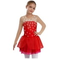 thumbnail image 3 of YiZYiF Kids Girls Figure Ice Skating Dress Rhinestones Splice Mesh Long Sleeve Tutu Skirt Dance Leotard Red 10, 3 of 7