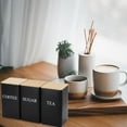 thumbnail image 3 of Coffee Tea Sugar Container Set of 3 Iron Tea Coffee Sugar Canister Set with Airtight Bamboo Lid and Name Marker Simple Square Black Coffee Tea Sugar Container Set, 3 of 7