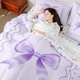 thumbnail image 4 of jejeloiu Cute Polka Dot 7-Piece Bedding Comforter Set,Girl Purple Bowknot King Bedding Sets For Teens Reversible, 4 of 8