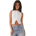thumbnail image 2 of Women'S Sleeveless Round Neck Slim Fit Ribbed Button Vest White XL, 2 of 9
