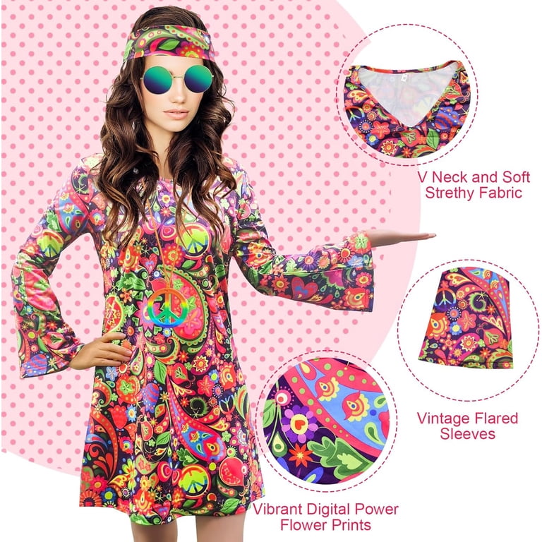 Set Accessori Hippie Anni '70, 5 Pezzi, Colore Viola, Per Feste E Travestimenti