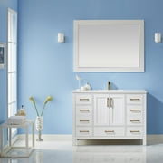 Shannon 48" Single Vanity in White with Fine White Quartz Countertop With Mirror