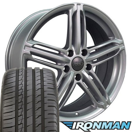 18x8 Wheel & Tire Set Fits Audi - RS6 Style Silver Rims w/Ironman Tires -
