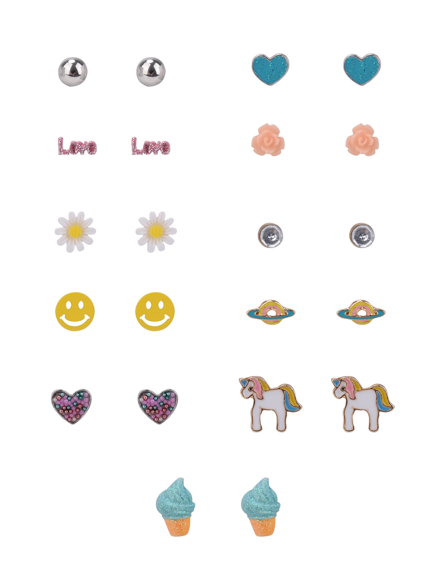 Wonder Nation Gold and Silver Tone Heart, Flower and Whimsy 21 Pair Adult Female Womens Earring Set