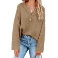 thumbnail image 4 of HSHDLDF Women's Oversized Sweaters Batwing Long Sleeve Loose V Neck Button Henley Tops Pullover Knit Jumper, 4 of 5
