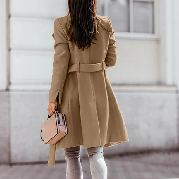 Women Winter Warm Wool Blend Mid-Long Coat Lapel Single Breasted Jacket  Outwear Pea Coat for Cold Weather