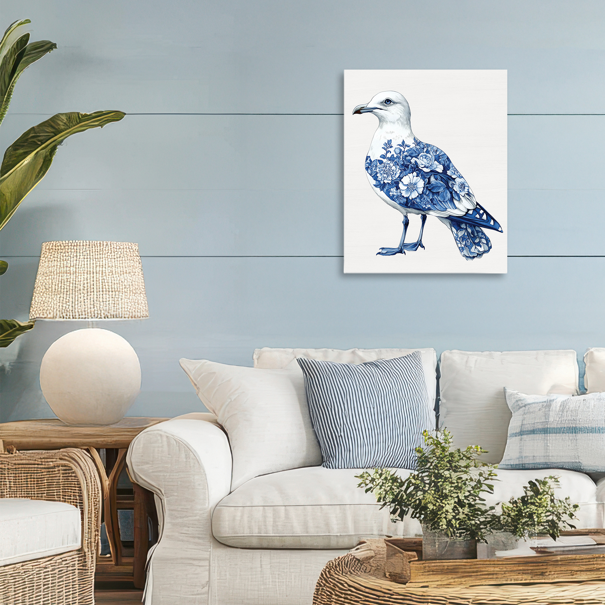 Funky Toile Seagull Canvas Wall Art, design by Lettered and Lined