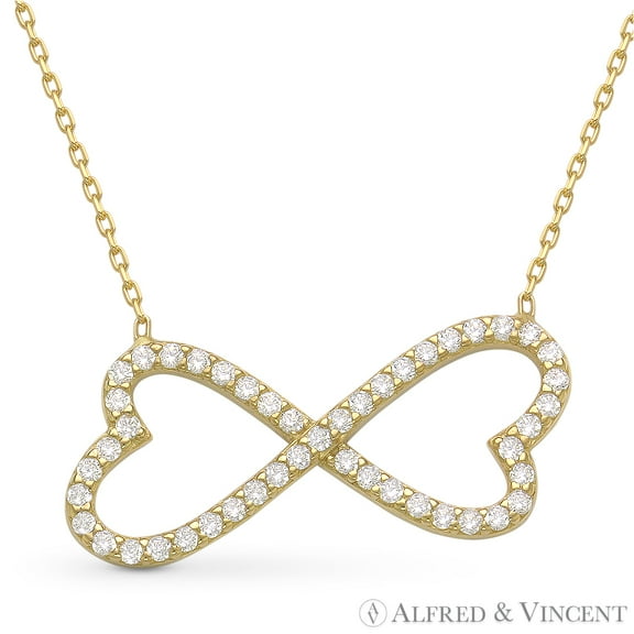 Double Heart Infinity Charm CZ Crystal Pendant & Chain Necklace in .925 Sterling Silver