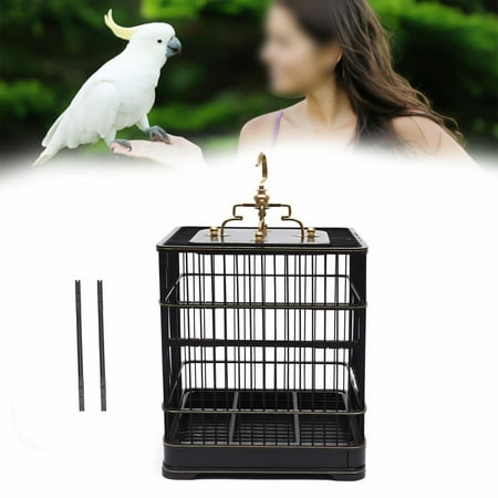 Square Bird Cage Parrot Wooden Solid Vintage Chinese Pet Nest Bamboo Black Home