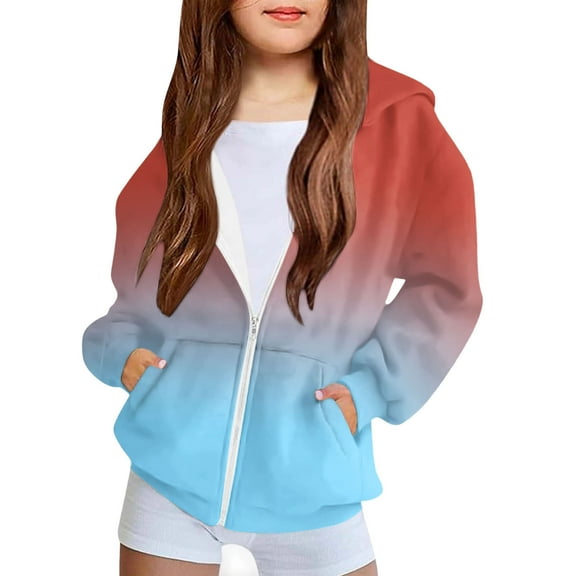 ShomPort 4-12 Years Baby Children Casual Sweatshirt Long Sleeve Gradient Color Zipper Jacket Loose Clothes with Pockets