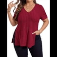 thumbnail image 1 of Blusas de Talla Grande para Mujer, Informales, con Cuello en V, Corta y Dobladillo Dividido, para Verano Rojo XL, 1 of 8