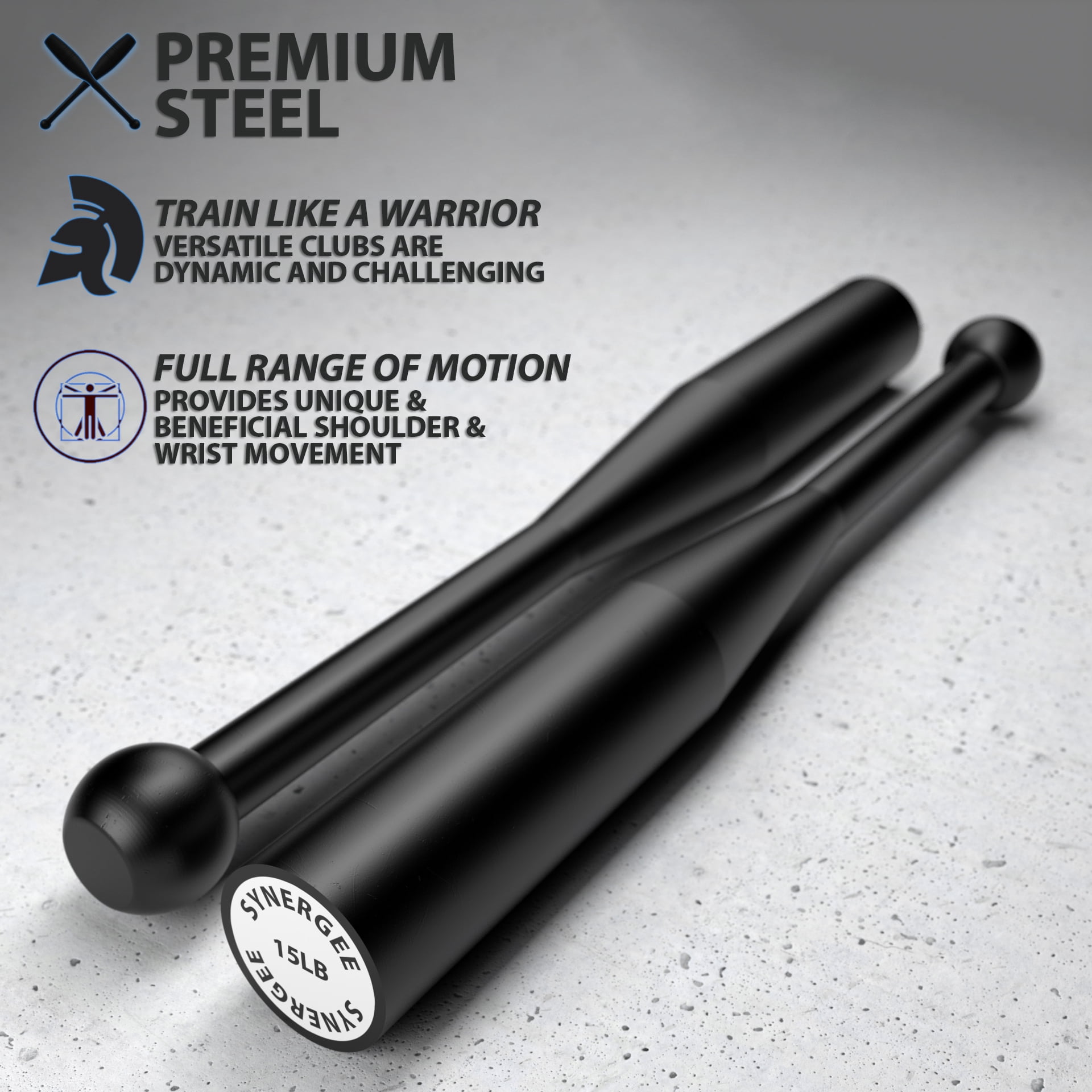 Synergee 15 LB Indian Club - Pair of Power Clubs - Exercise Weight Club Bells - Grip and Forearm Strength Trainer
