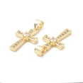 thumbnail image 3 of Eco-Friendly Rack Plating Brass Micro Pave Cubic Zirconia Pendants Long-Lasting Plated Lead Free & Cadmium Free Religion Cross Charm Real 18K Gold Plated 21x12.5x3.5mm Hole: 5x3.5mm, 3 of 3