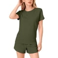 thumbnail image 3 of CPNG Girls 2 Piece Short Set Kids Summer Outfit Soft Solid Color Short Sleeve Crewneck T-shirt Elastic Waist Shorts Sweatsuit Set(Green,3-4 Years), 3 of 9