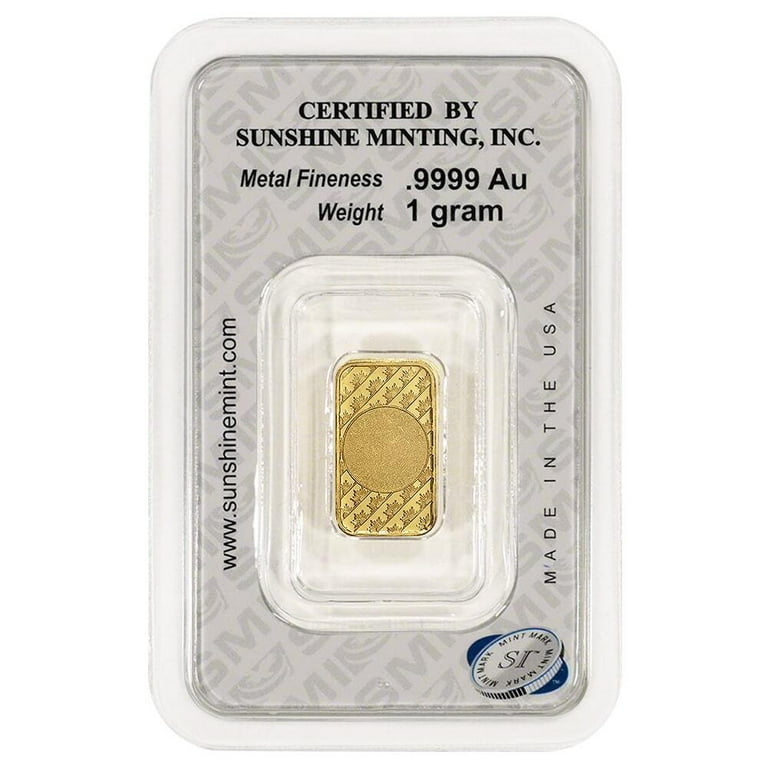 Sunshine Mint 1 Gram Gold Bar .9999 Fine (in Assay) - Walmart.com
