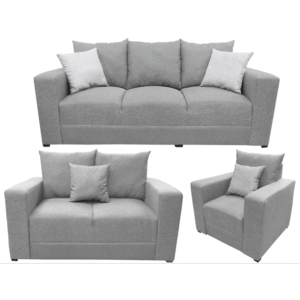 Sala Modular 3-2-1 El Bazar Store Miami Gris Plata Seccional Sofa Love seat y sillon