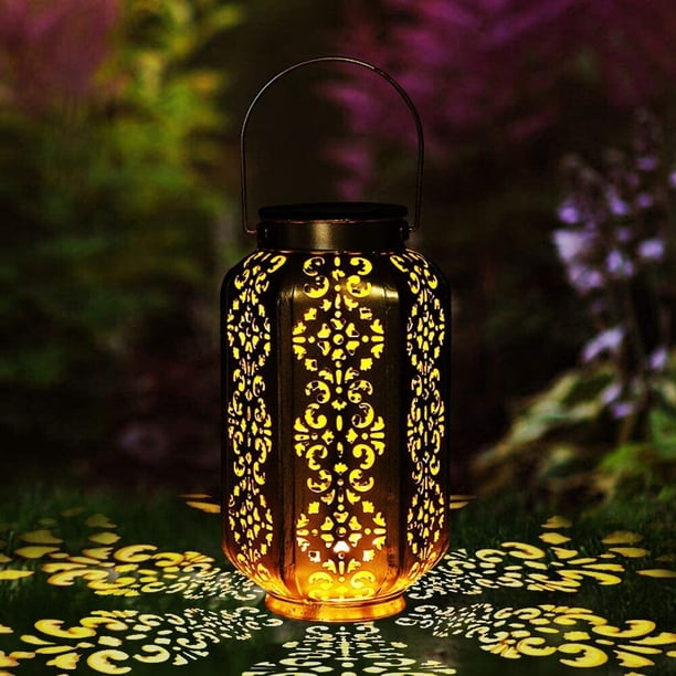 Linterna solar LED para exteriores, luz solar para jardín, impermeable, luz solar para colgar en el patio, iluminación de metal, luces decorativas hexagonales para jardín, fiesta, boda, Navidad, dorado, resistente al agua IP44 (hexágono dorado) brillar Electrónica