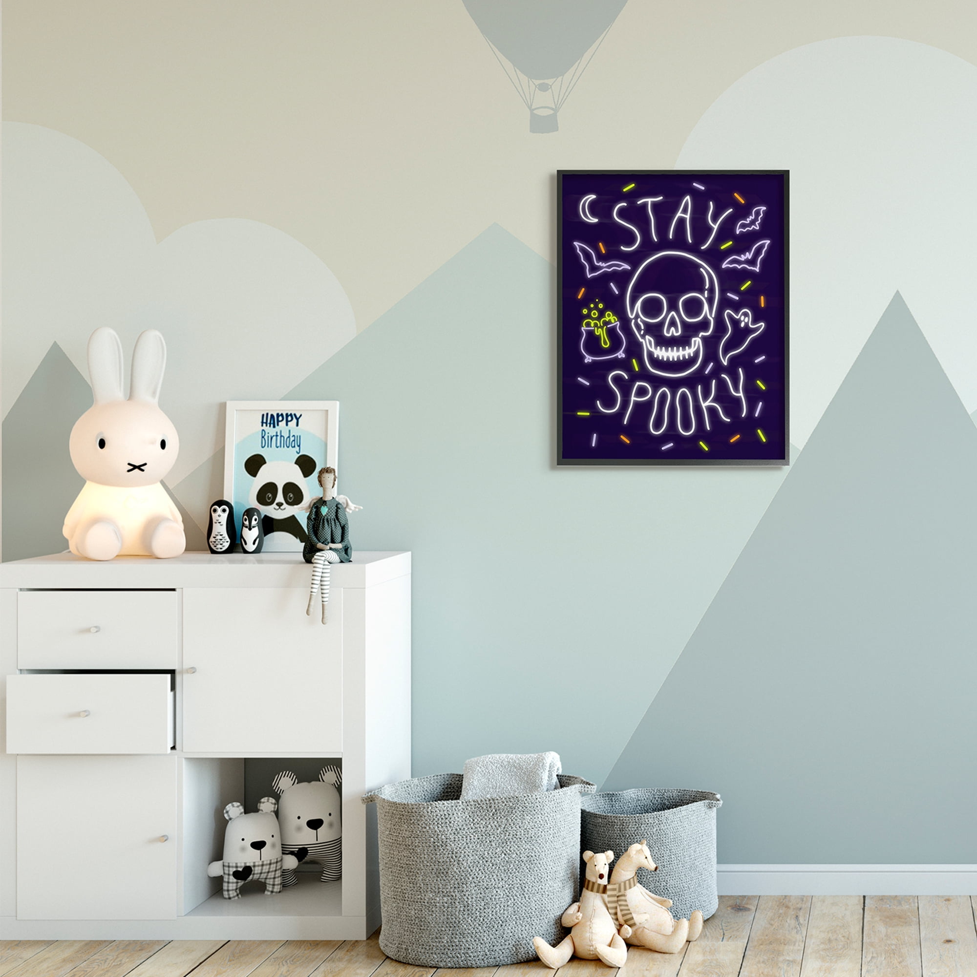 Stupell Industries Stay Spooky Quote Halloween Theme Skeleton Black Framed, 24 x 30, Design by Victoria Barnes
