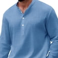 thumbnail image 4 of Shirt for Men, Mens Shirts for Summer Cotton V Neck Button Down Solid Casual Long Sleeve Pullover Tops Blue M, 4 of 4