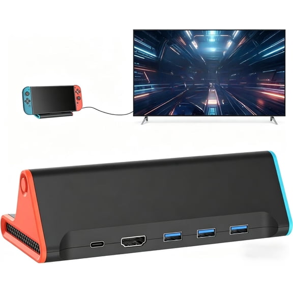 For Switch 2 Dock, Portable TV Docking Station for Switch 2 Replacement with 4K/60Hz HD Adapter/Type C Port/3 USB3.0 Port/Mode Conversion, ONLY Compatible with Switch 2