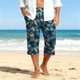 thumbnail image 2 of JoveMarine Mens Swim Trunks Men's Casual Hawaiian Print Drawstring Cropped Capri Pants Resort Print Swim Trunks with Elastic Waist Summer Beach Shorts for Vacation Spring Travel ,Navy S, 2 of 8