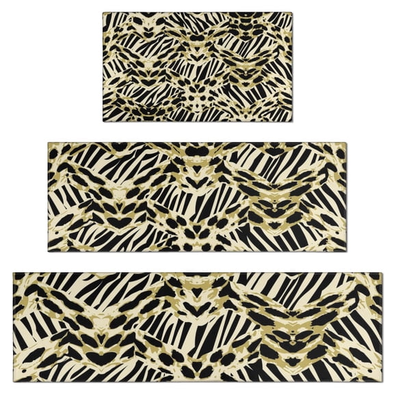 Zebra and Leopard Print Pattern Kitchen Rugs Sets Of 3,Kitchen Runner Rugs Non Skid Washable,Decorative Kitchen Floor Mats for Kitchen,Sink,Laundry,17"x30"  17"x47"   17"x59"