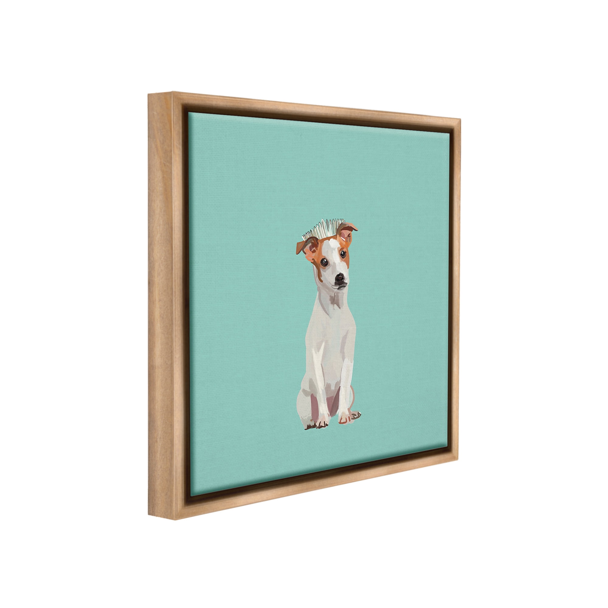 Stupell Industries Crowned Dog on Turquoise Animals & Insects Painting Brown Floater Framed Canvas Art Print Wall Art, 18 x 18