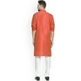 thumbnail image 4 of eloria Men's Traditional Silk Blend Solid Orange Kurta With White Churidar Pyjama, 4 of 7