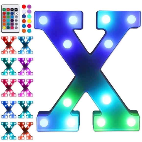Lamp Foaky LED con forma de letra X, colorida, control remoto de 16 colores