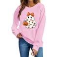 thumbnail image 2 of Hulanddfd Womens Sweatshirt Pink Ghost Pumpkin Print Pullover, Cute Bow Graphic Crewneck Long Sleeve Top, Halloween Casual Sweater, 2 of 5