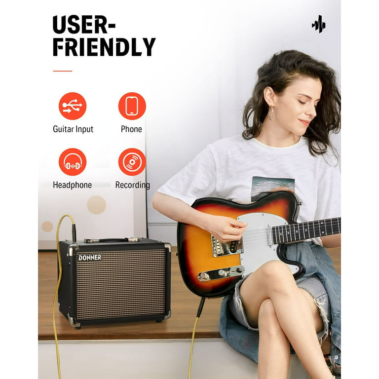 Skæbne typisk Ved lov Donner 10W Guitar Amplifier, Electric Bass Amp and Acoustic Guitar Combo  Practice Amp Protable M-10 , with APP Effector Input and Distortion Tone  for Heavy Music Player - Walmart.com