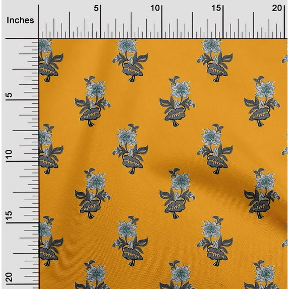 oneOone Cotton Cambric Fabric Leaves & Floral Block Print Fabric By The Yard 56 Inch Wide