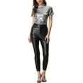 thumbnail image 6 of INSPIRE CHIC Women's Clubwear Short Sleeve Shiny Metallic Top M Dark Silver, 6 of 6